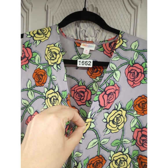 LuLa Roe Women's Long Duster Cover-up Size M Floral Roses Bathing Suit Cover EC - Picture 3 of 16